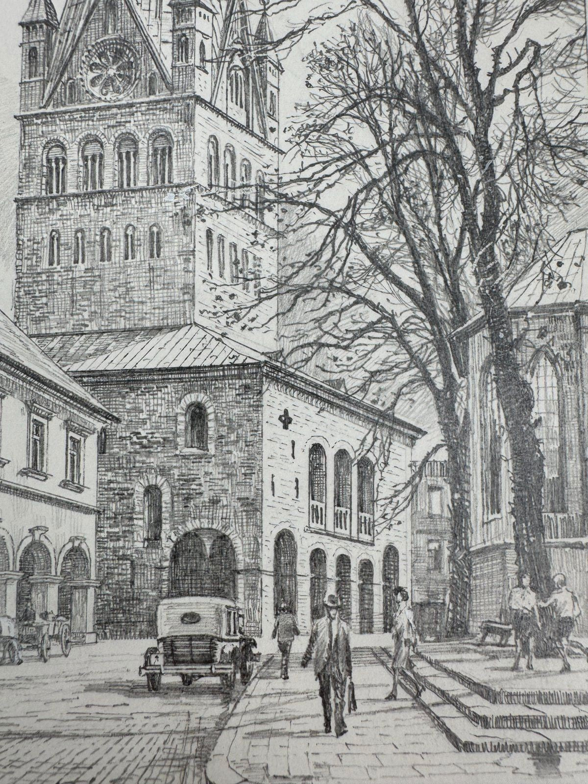 * HEINZ WEHLISCH ZEICHNUNG SOEST SANKT PATROKLI ANSICHT SIGNIERT