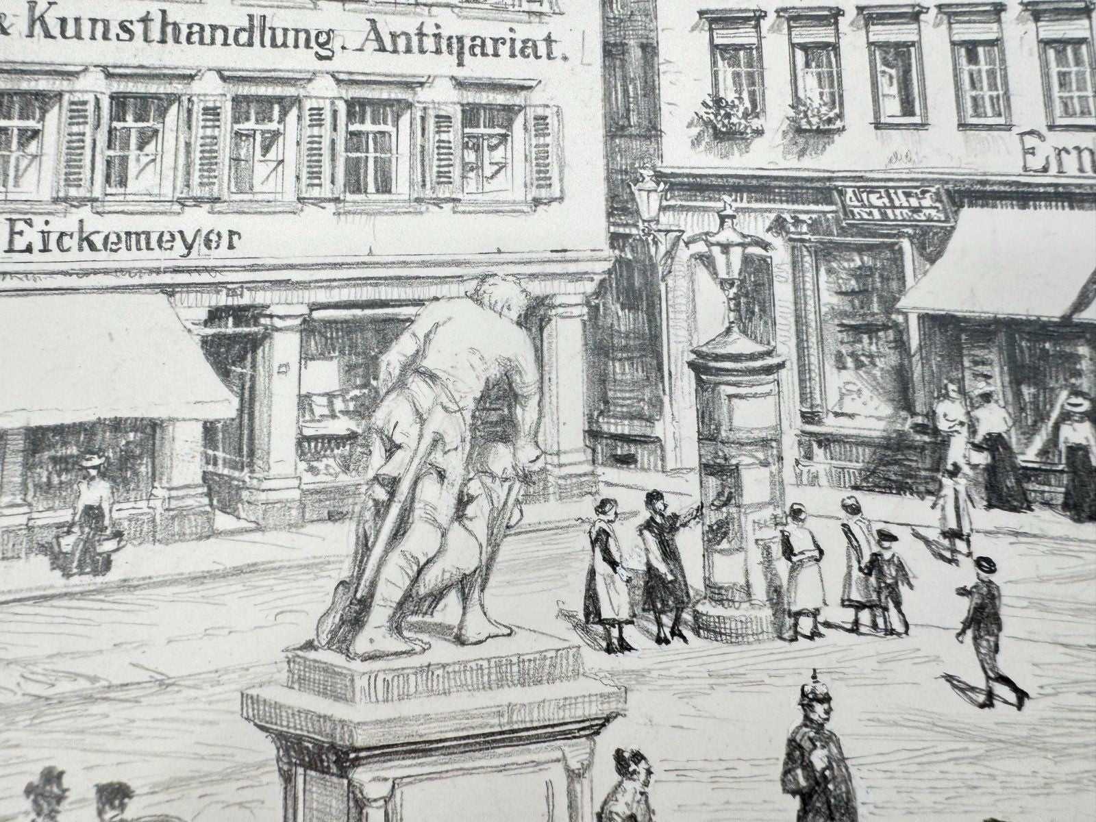 * HEINZ WEHLISCH ZEICHNUNG BAD KREUZNACH EIERMARKT ANSICHT UM 190