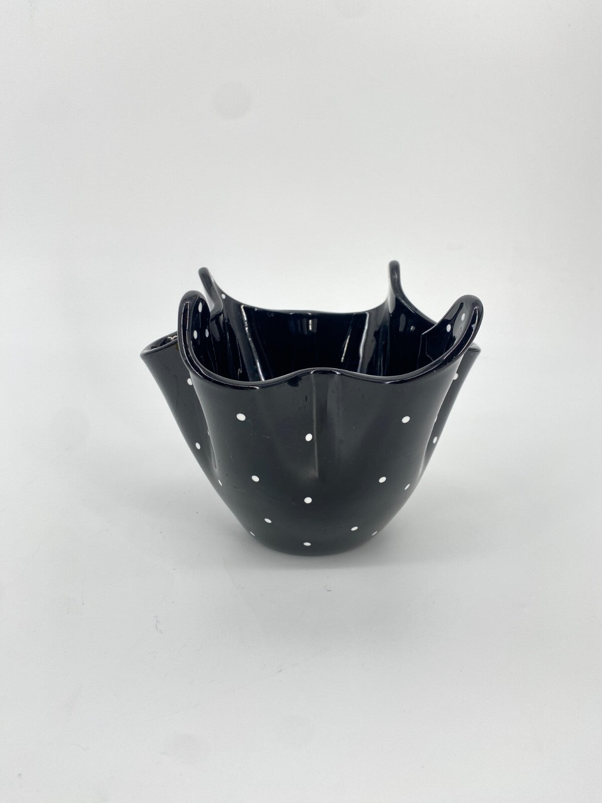 * BAGLEY POLKA DOT FAZZOLETTO VASE SCHWARZ WEIßE PUNKTE VINTAGE  ENGLAND