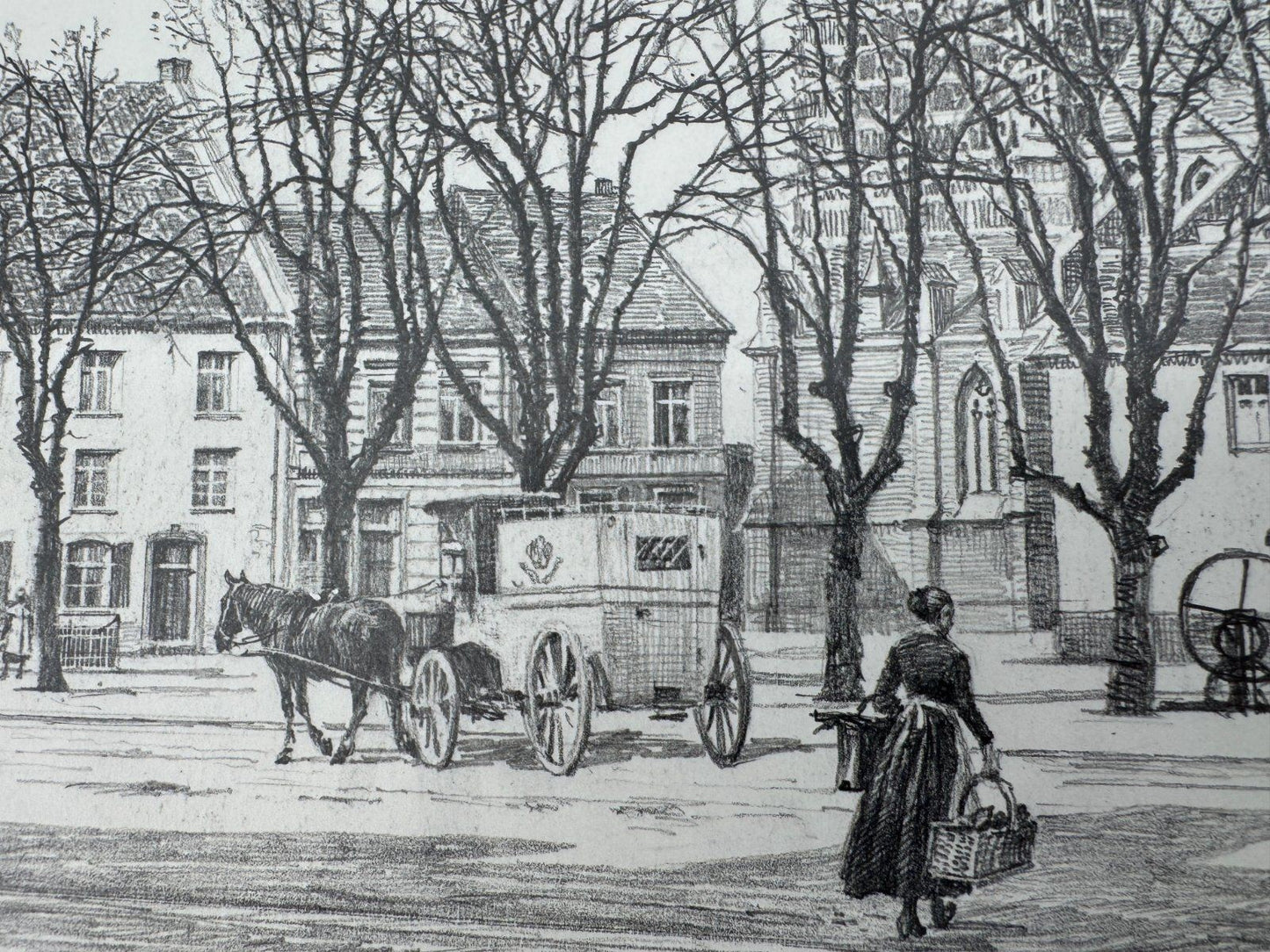 * HEINZ WEHLISCH ZEICHNUNG ERKELENZ MARKT UM 1900 ANSICHT SIGNIERT