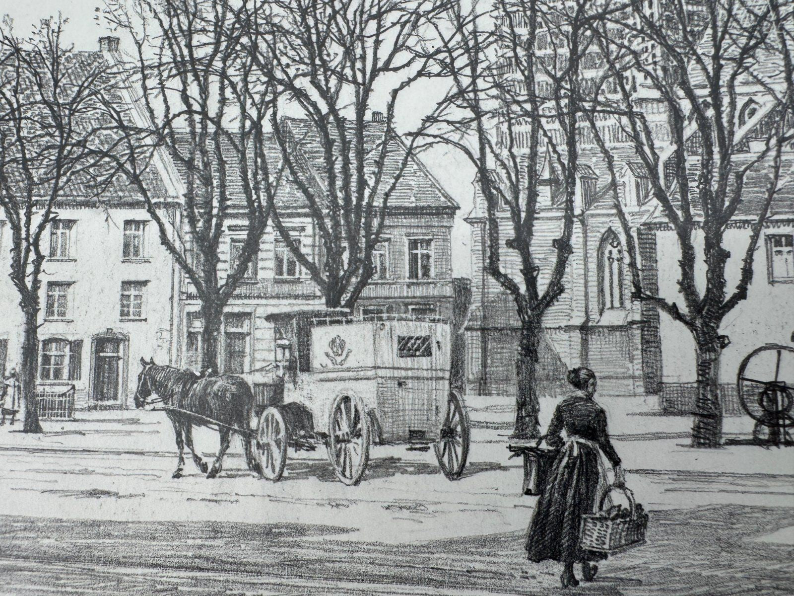 * HEINZ WEHLISCH ZEICHNUNG ERKELENZ MARKT UM 1900 ANSICHT SIGNIERT
