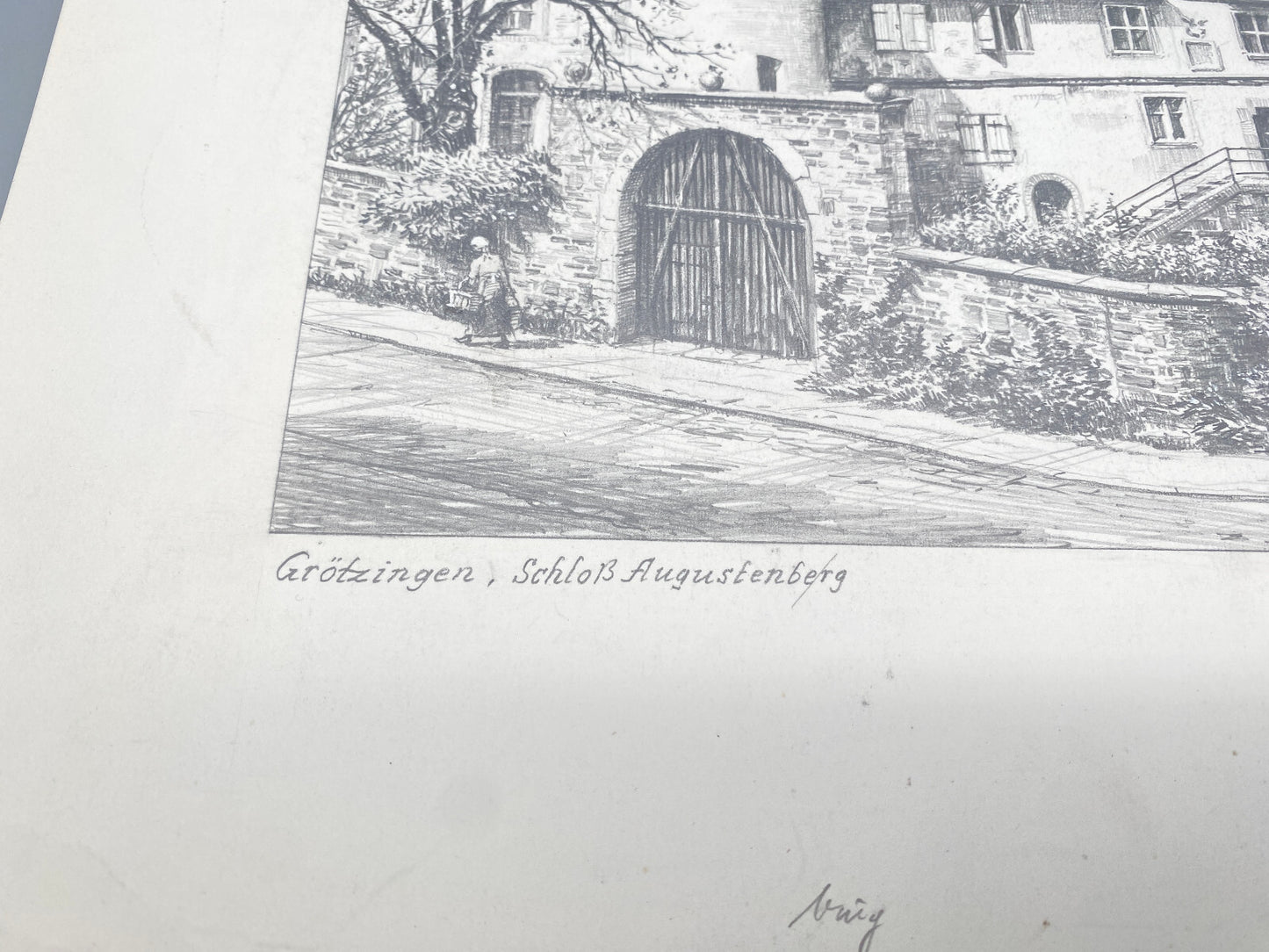 HEINZ WEHLISCH ZEICHNUNG GRÖTZINGEN SCHLOß AUGUSTENBERG HANDSIGNIERT