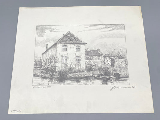 KÜNSTLER HEINZ WEHLISCH SCHLOß BERGE BEI BUER UM 1910 ZEICHNUNG HANDSIGNIERT