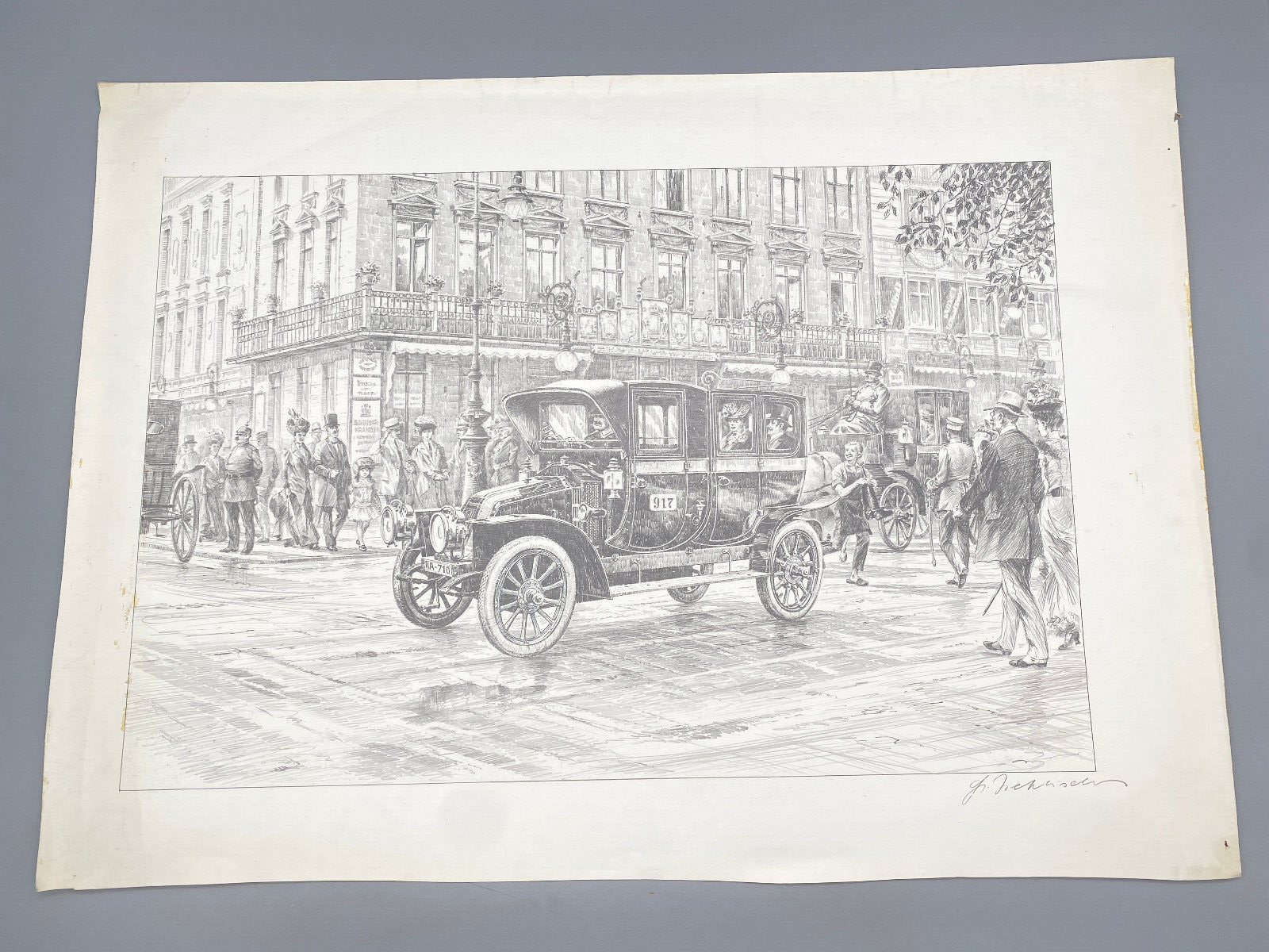 HEINZ WEHLISCH  ZEICHNUNG KRANZLER BERLIN KRAFTDROSCHKE ORIGINAL 1912