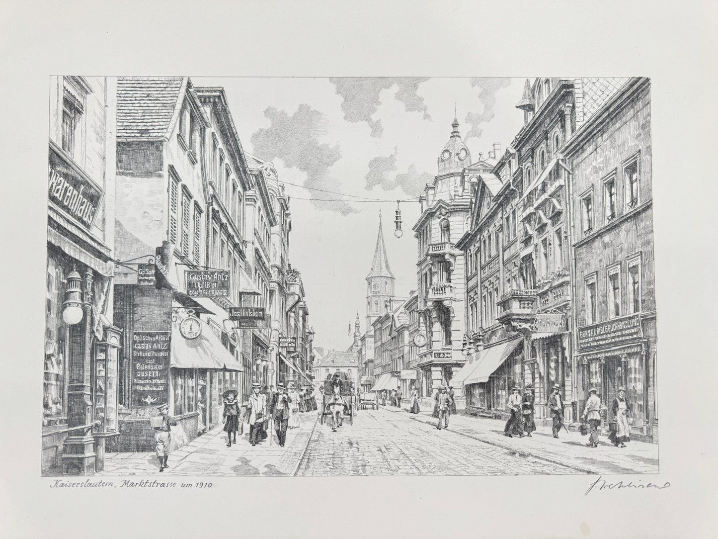 * HEINZ WEHLISCH ZEICHNUNG KAISERSLAUTERN MARKTSTRASSE 1910 ANSICHT