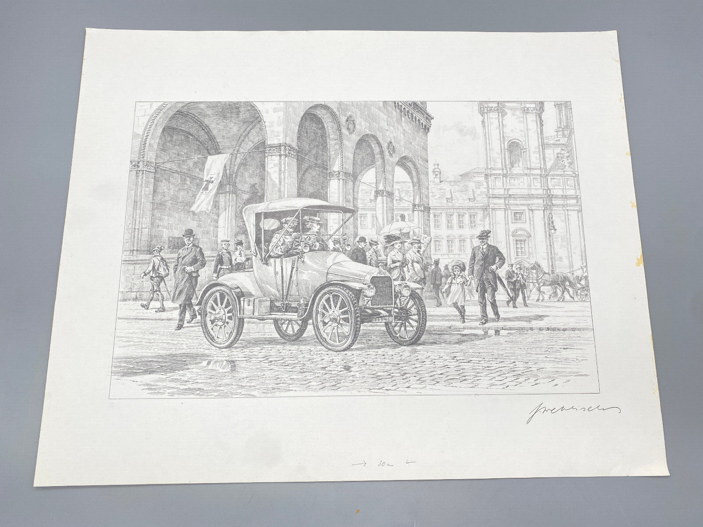 HEINZ WEHLISCH KÜNSTLER 2X ZEICHNUNGEN PEUGEOT PARIS 1912 NOTRE DAME ORIGINAL