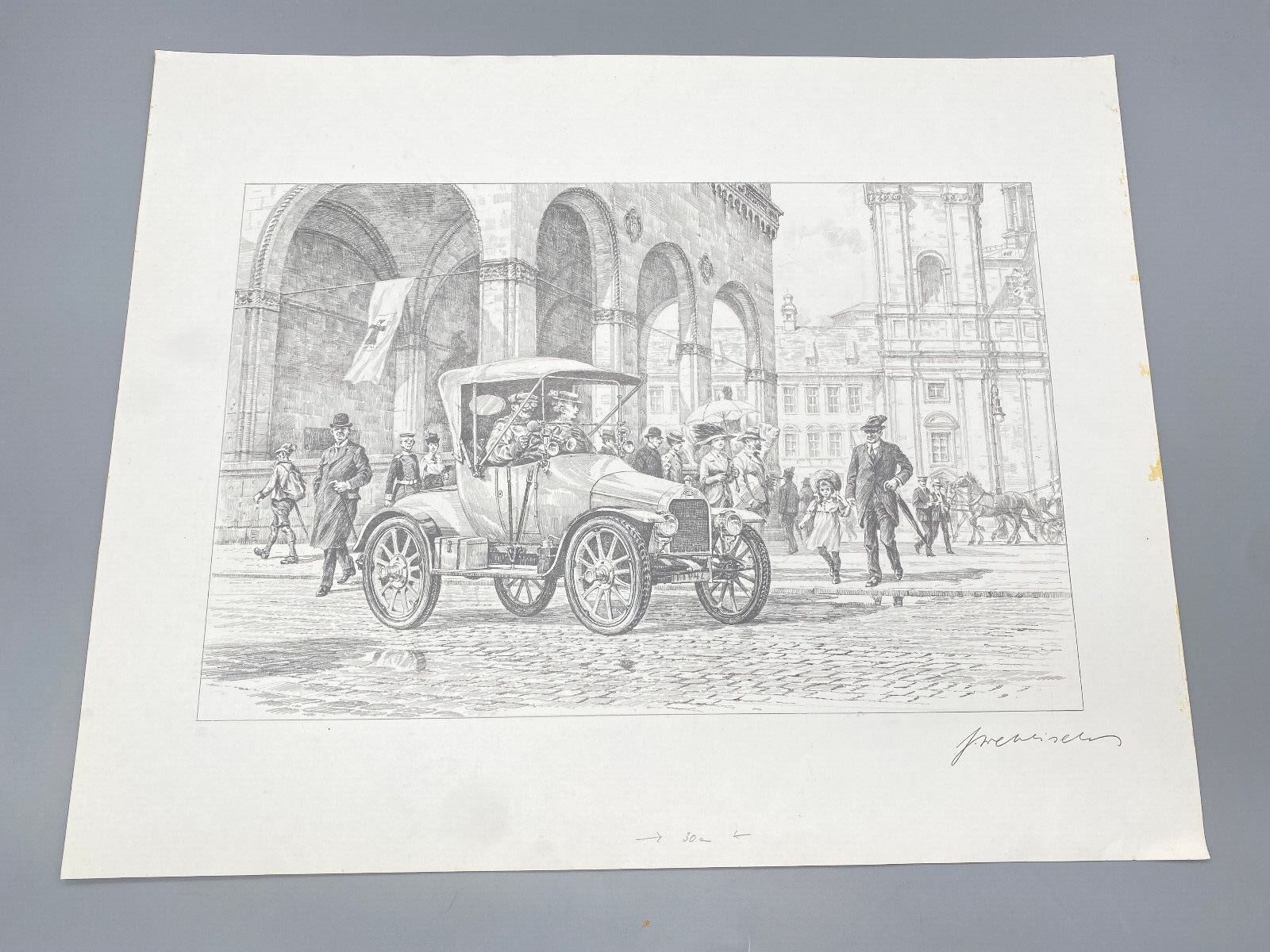 HEINZ WEHLISCH KÜNSTLER 2X ZEICHNUNGEN PEUGEOT PARIS 1912 NOTRE DAME ORIGINAL