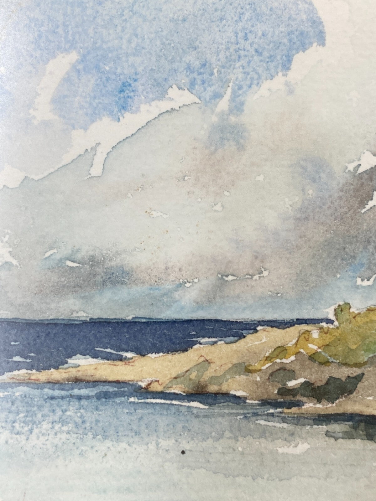 * GEMÄLDE HAFEN AQUARELL R. M. LAMING SIGNIERT FISCHER BOOTE MEER VINTAGE
