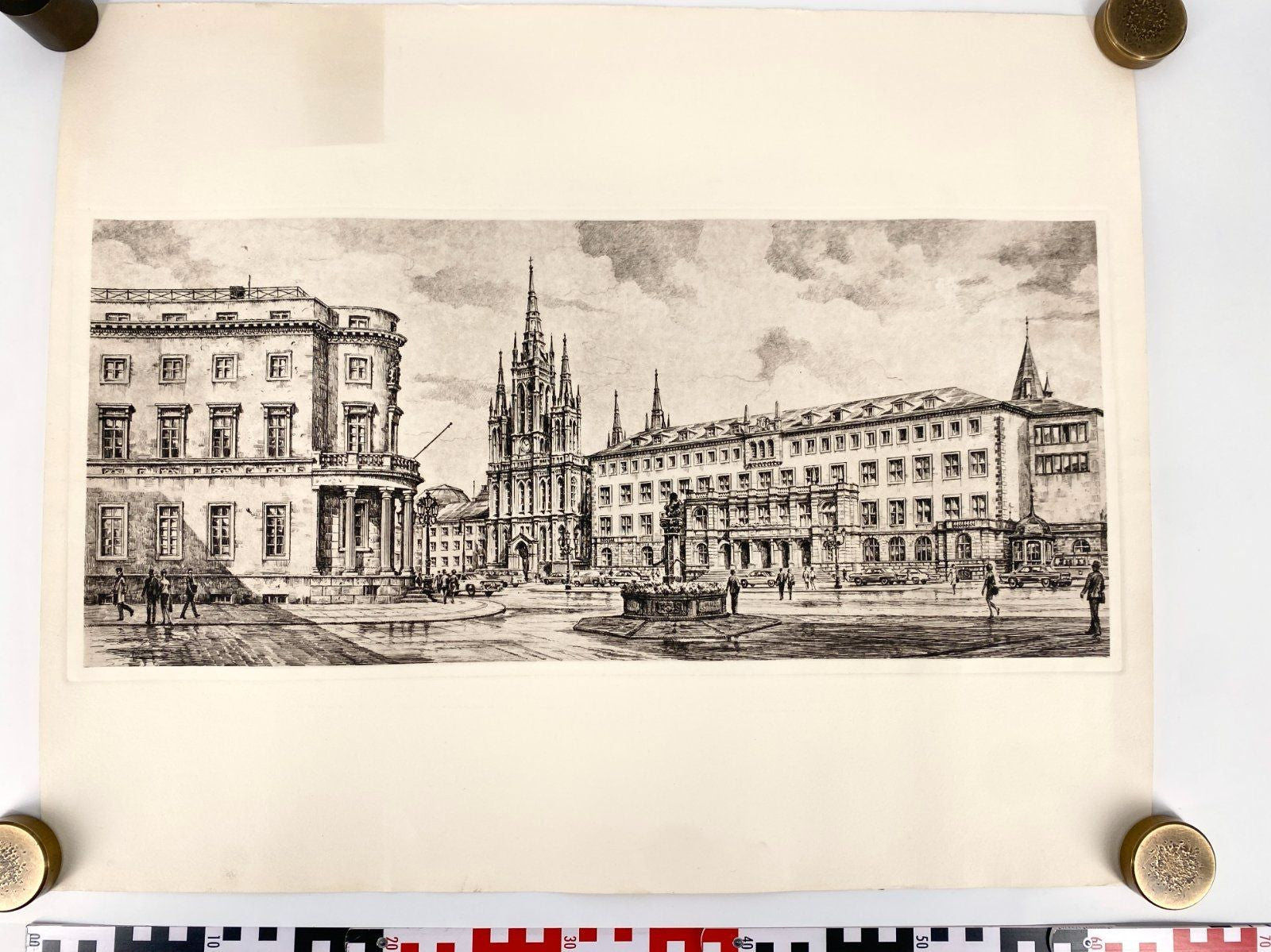 * DRUCKGRAFIK HEINZ WEHLISCH STADTANSICHT WIESBADEN SCHLOSSPLATZ 