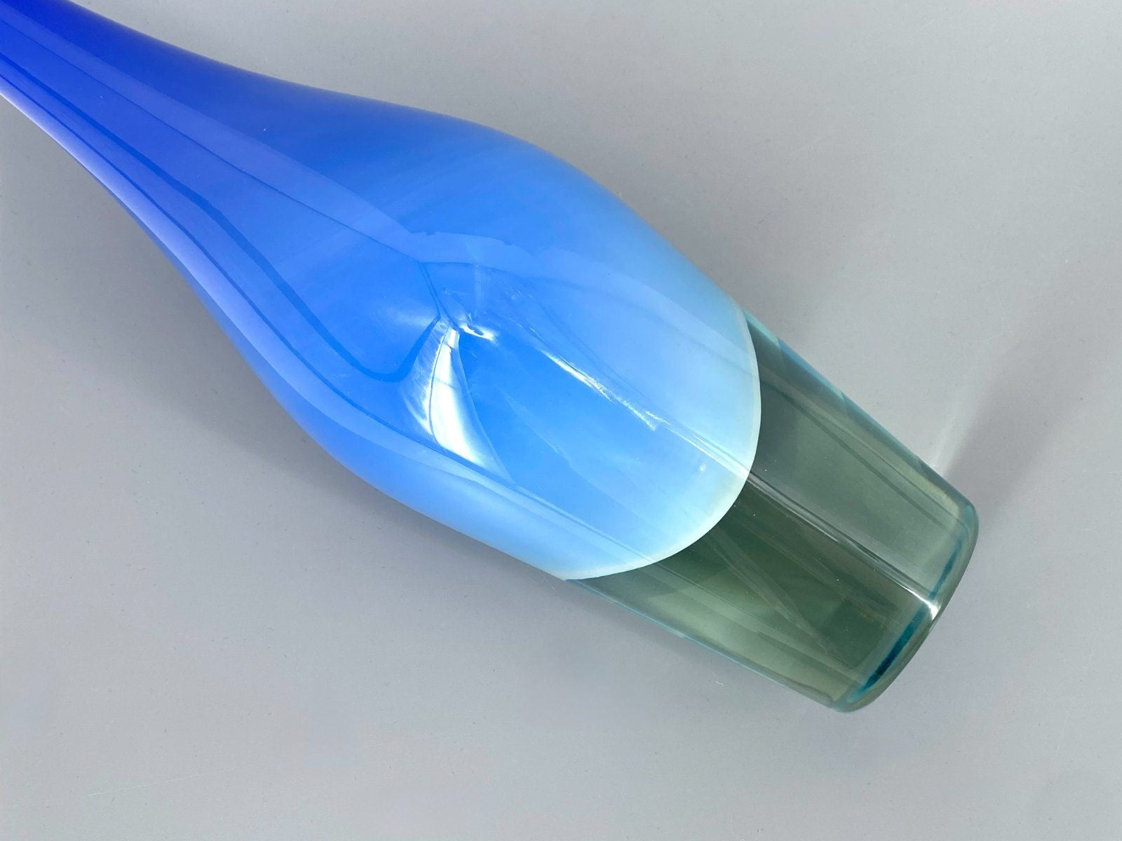 *GLASVASE MURANOGLAS VINTAGE LÄNGLICH 45CM AZURBLAU SPEKTAKULÄR