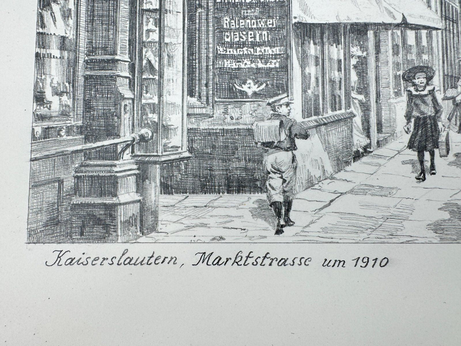 * HEINZ WEHLISCH ZEICHNUNG KAISERSLAUTERN MARKTSTRASSE 1910 ANSICHT