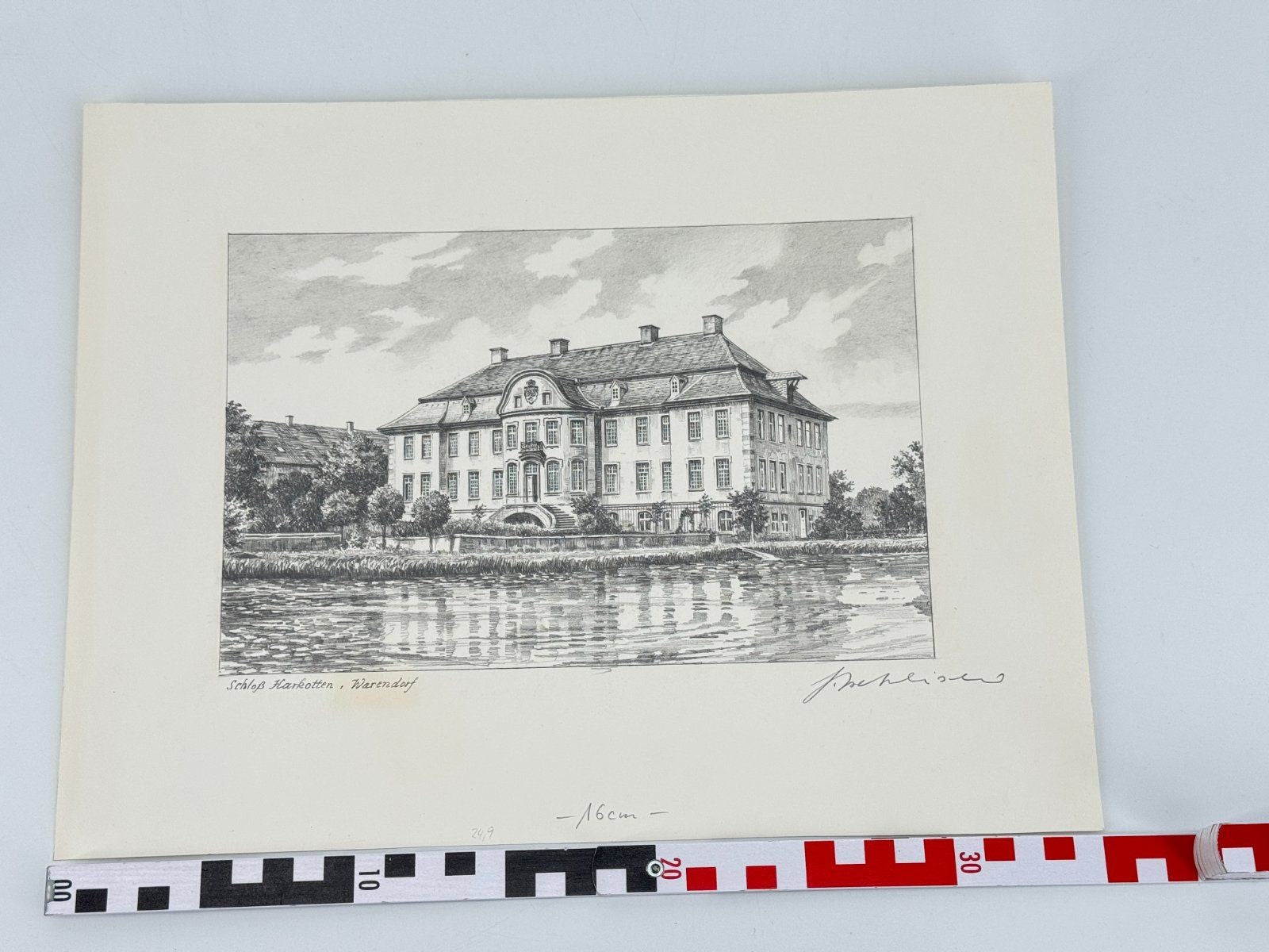 * HEINZ WEHLISCH ZEICHNUNG SCHLOß HARKOTTEN WARENDORF ANSICHT SIGNIERT