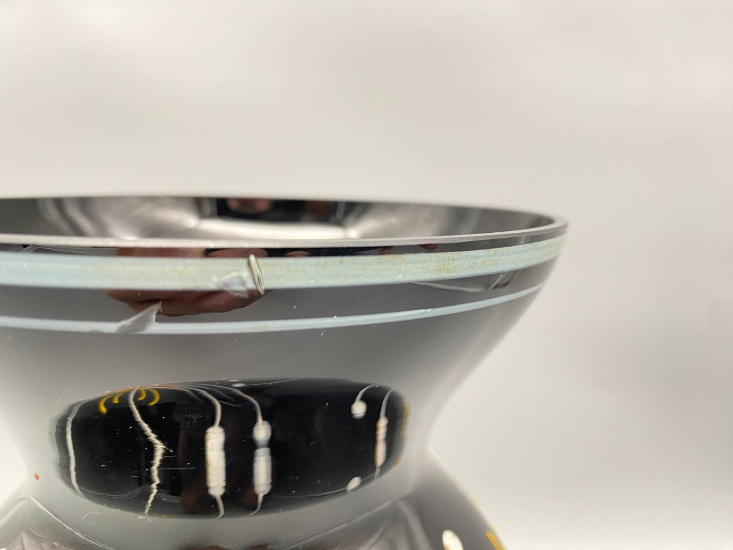 VASE HYALITHGLAS SCHWARZGLAS EMAILLEFARBEN HANDBEMALT MIDCENTURY DDR