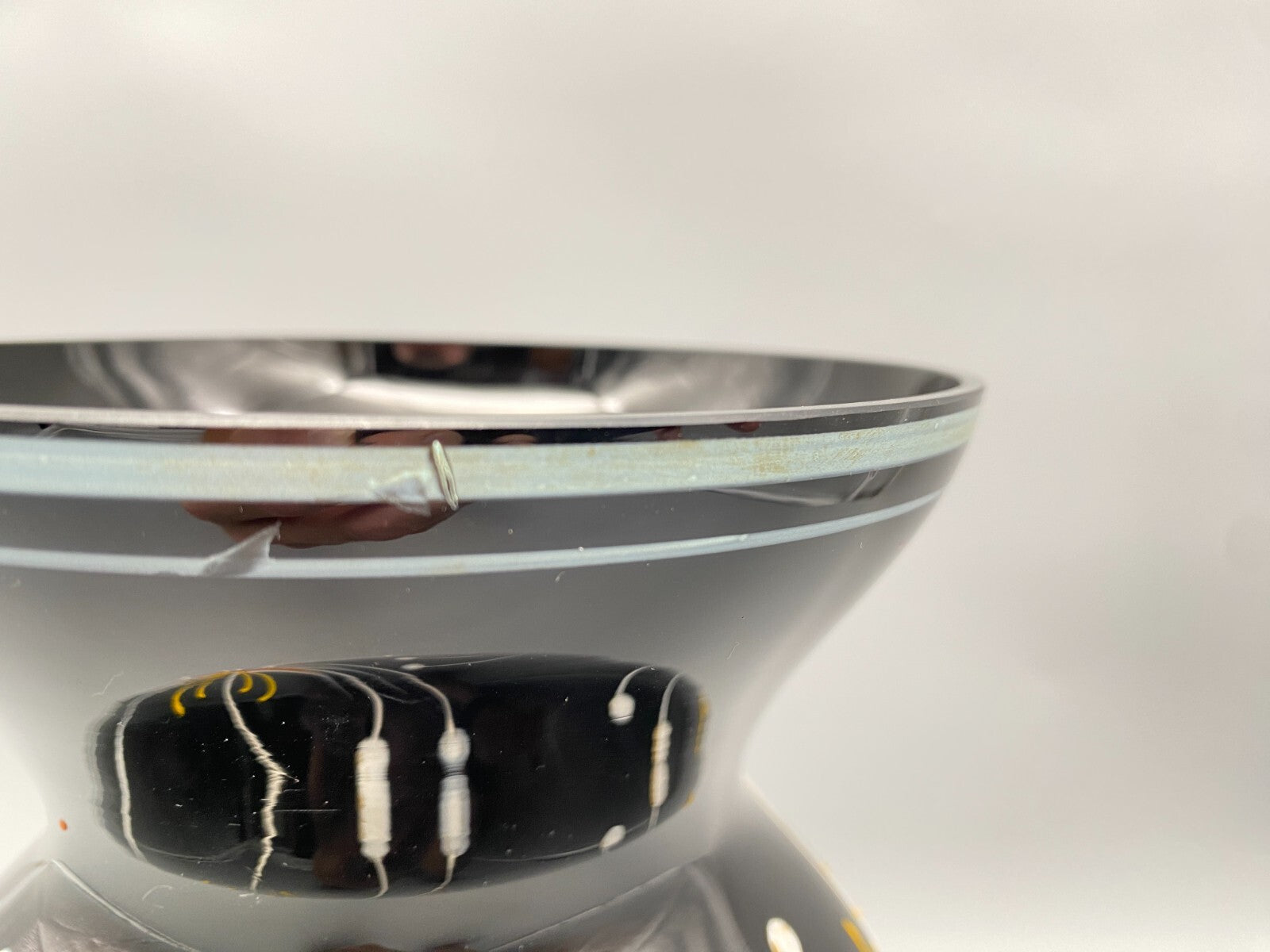 VASE HYALITHGLAS SCHWARZGLAS EMAILLEFARBEN HANDBEMALT MIDCENTURY DDR