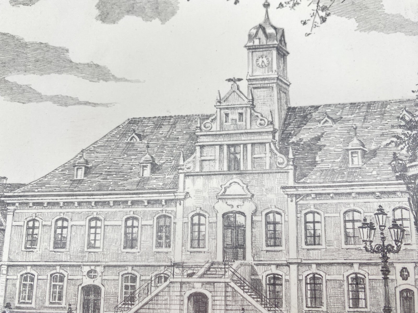 DEUTSCHER KÜNSTLER HEINZ WEHLISCH ZEICHNUNG LIPPSTADT RATHAUS HANDSIGNIERT