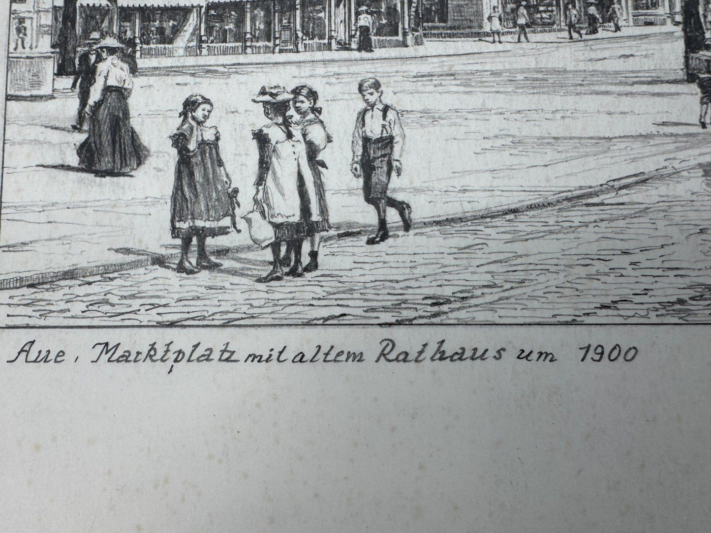 * HEINZ WEHLISCH ZEICHNUNG AUE MARKTPLATZ RATHAUS 1900 ANSICHT SIGNIERT
