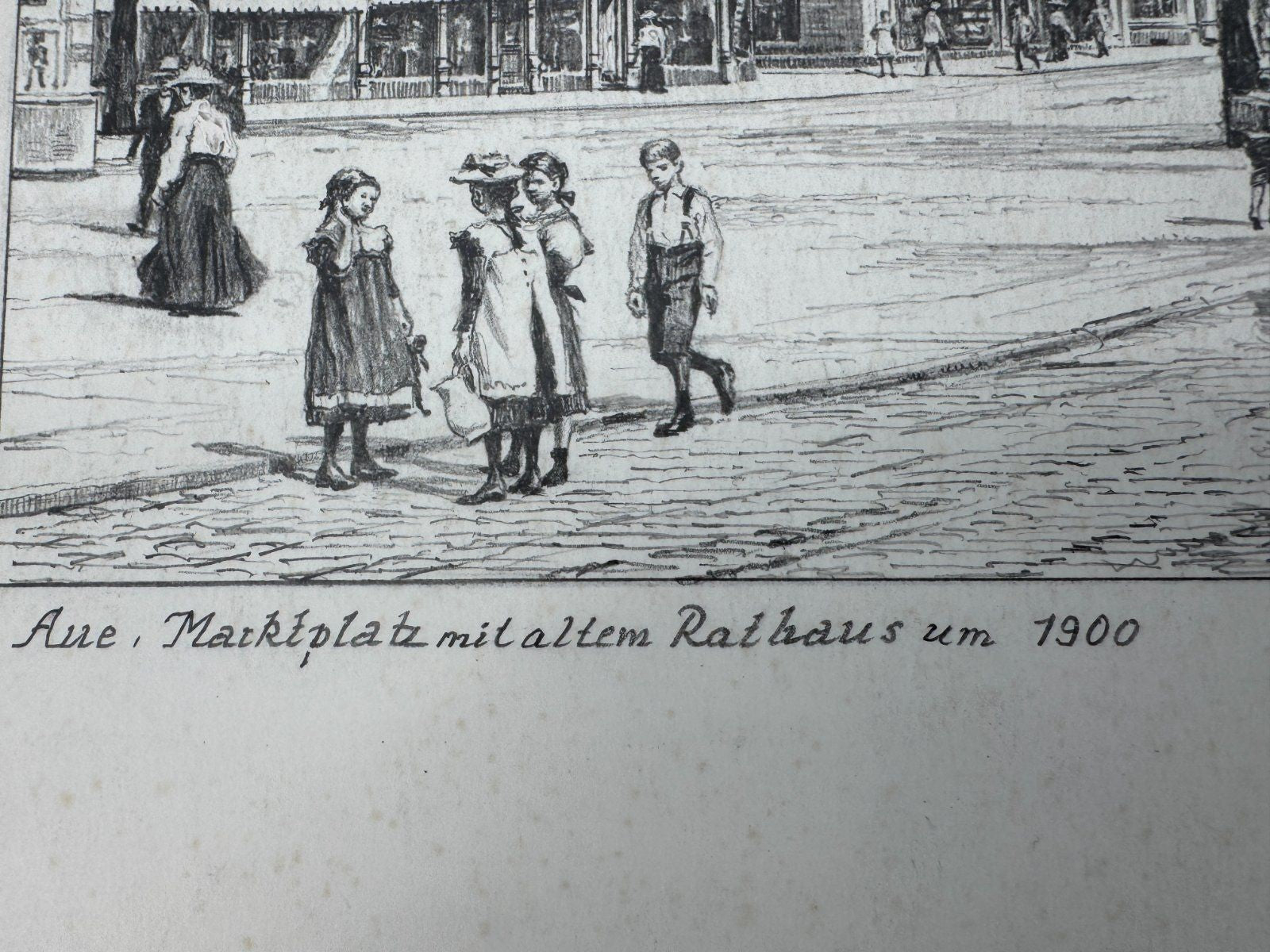 * HEINZ WEHLISCH ZEICHNUNG AUE MARKTPLATZ RATHAUS 1900 ANSICHT SIGNIERT