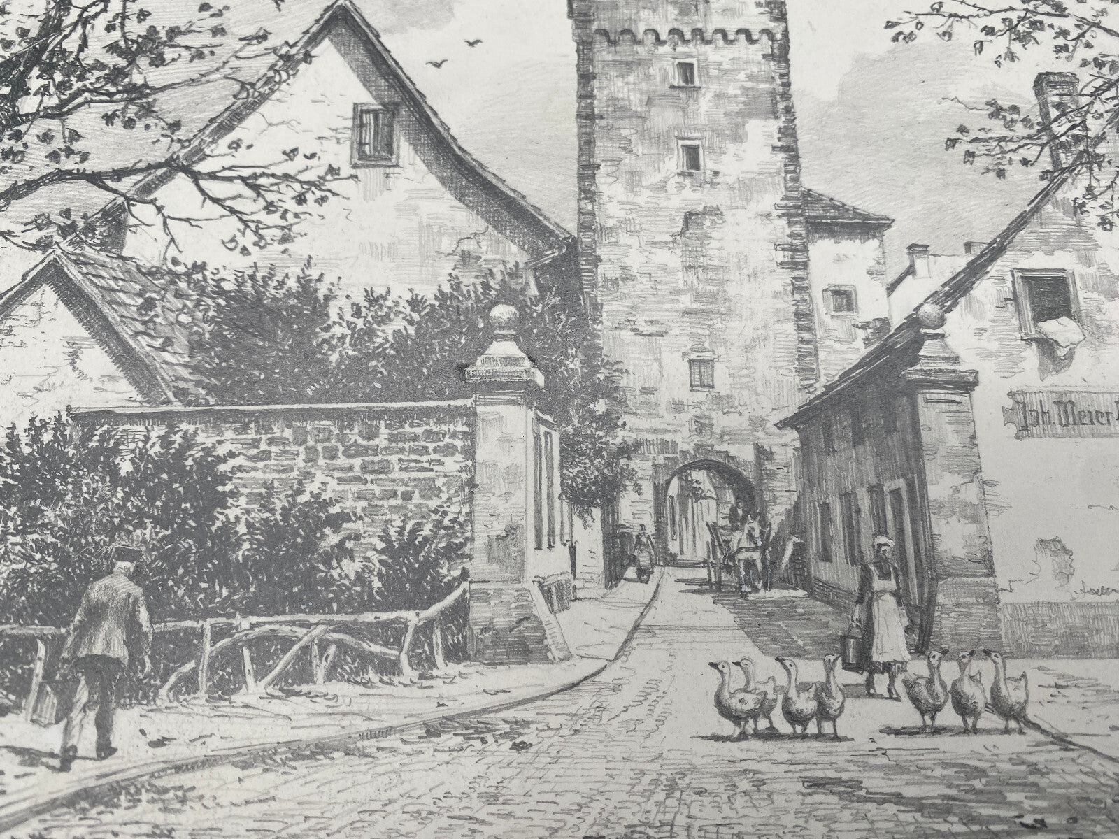 HEINZ WEHLISCH KÜNSTLER ORIGINAL ZEICHNUNG DURLACH BASELER TOR KARLSRUHE