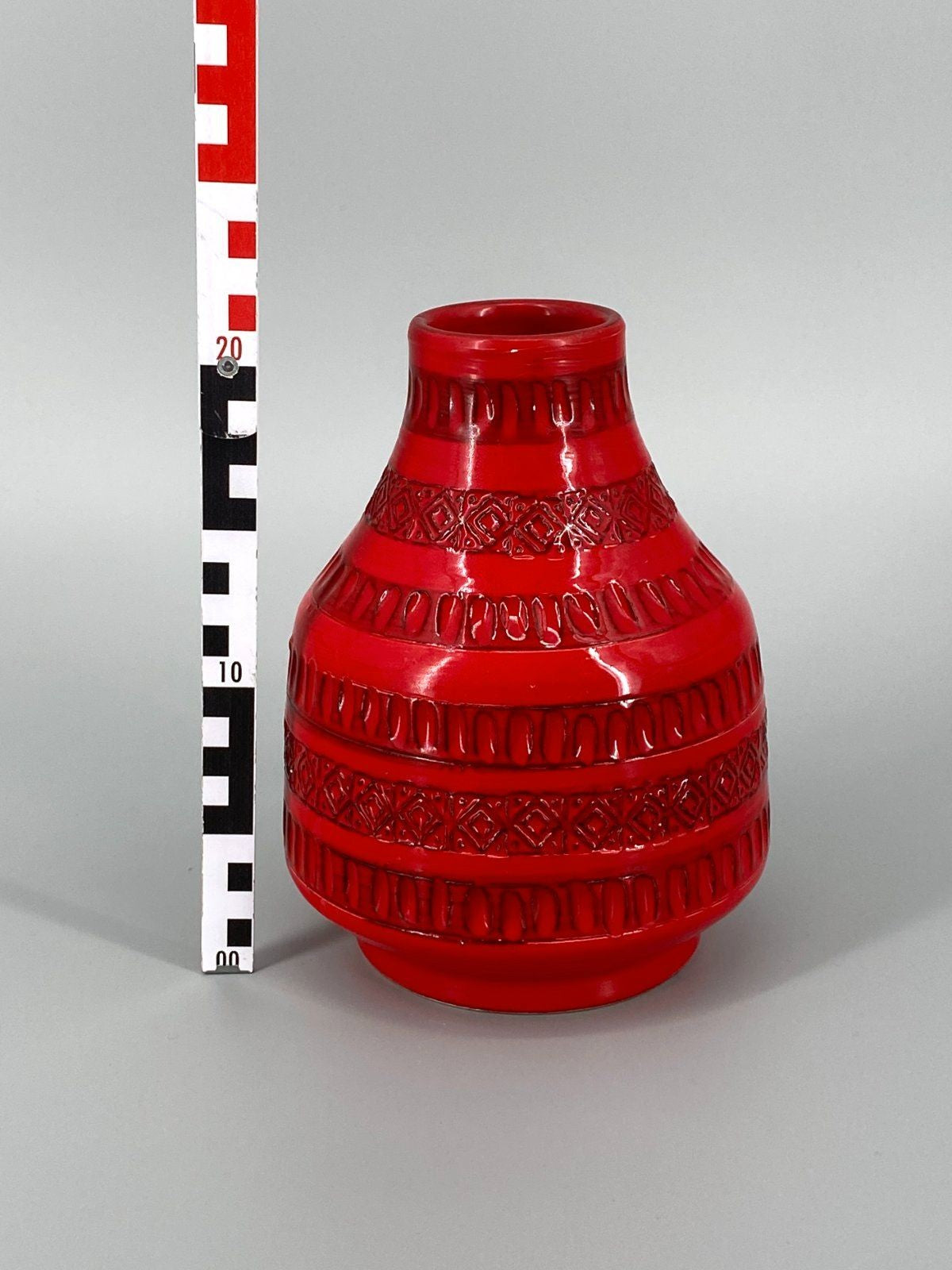 * VASE ITALY POTTERY BITOSSI LONDI ROT GEOMETRIE VINTAGE 60er