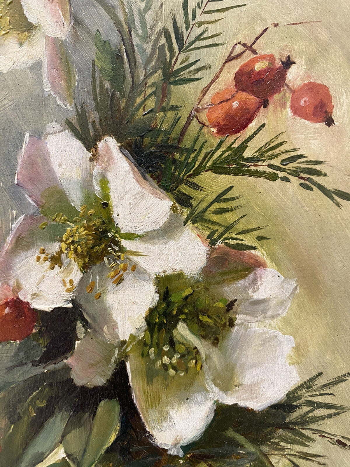 * GEMÄLDE ACRYLGEMÄLDE BLUMENMALEREI BLUMEN BOUQUET BILD VINTAGE RAHMEN