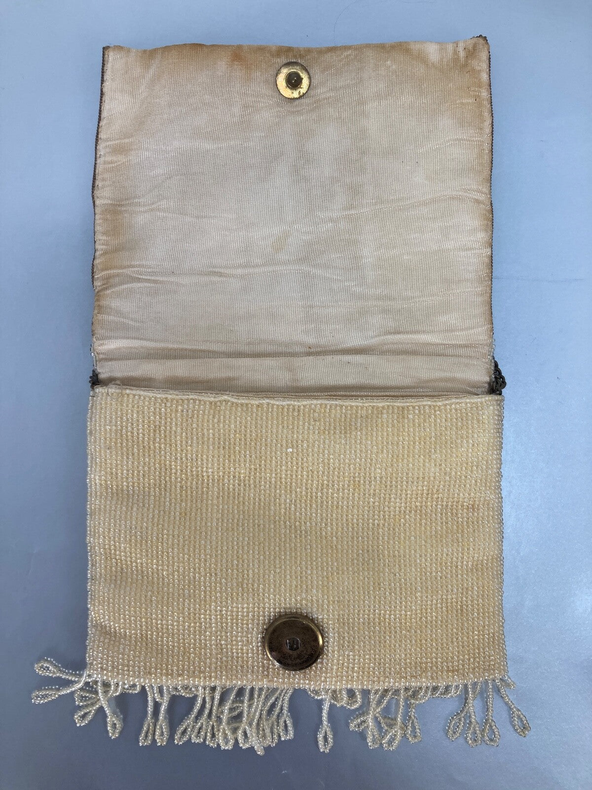 ABENDTASCHE GOLDENE 20er ROCAILLES CREME GOLD HANDARBEIT CLUTCH PERLEN
