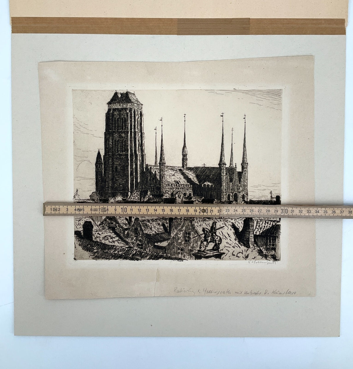 *RADIERUNG BERTHOLD HELLINGRATH DANZIG GDAŃSK MARIENKIRCHE SIGNIERT STADTANSICHT
