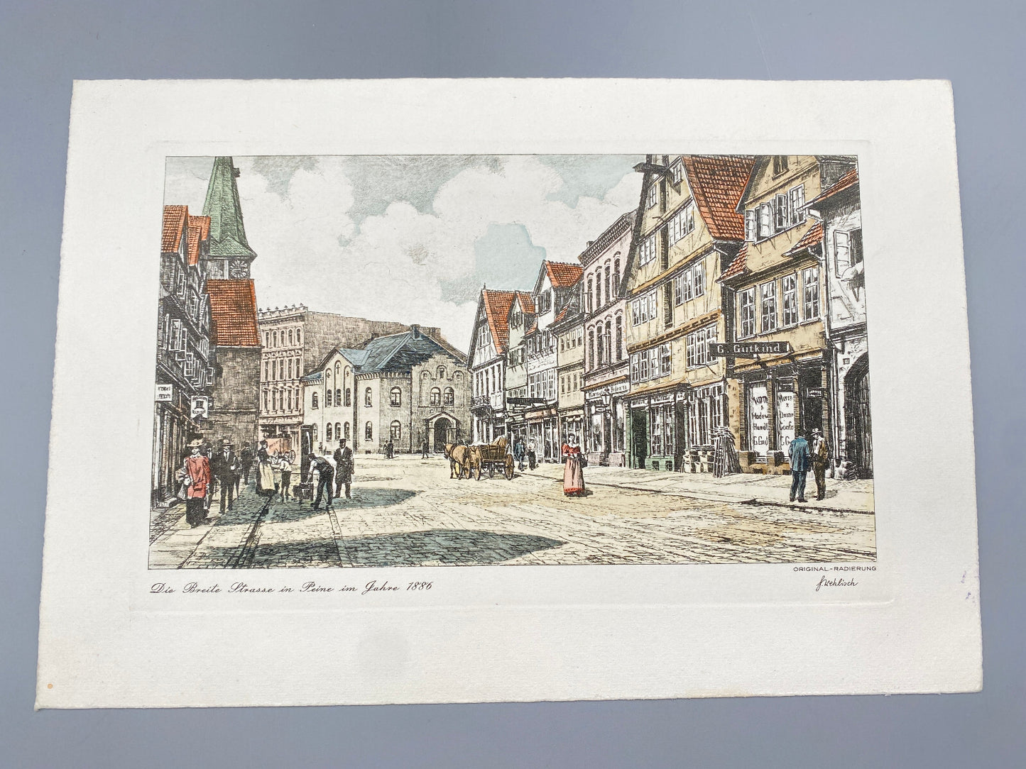 DEUTSCHER KÜNSTLER HEINZ WEHLISCH RADIERUNG BREITE STRASSE PEINE 1886 SIGNIERT