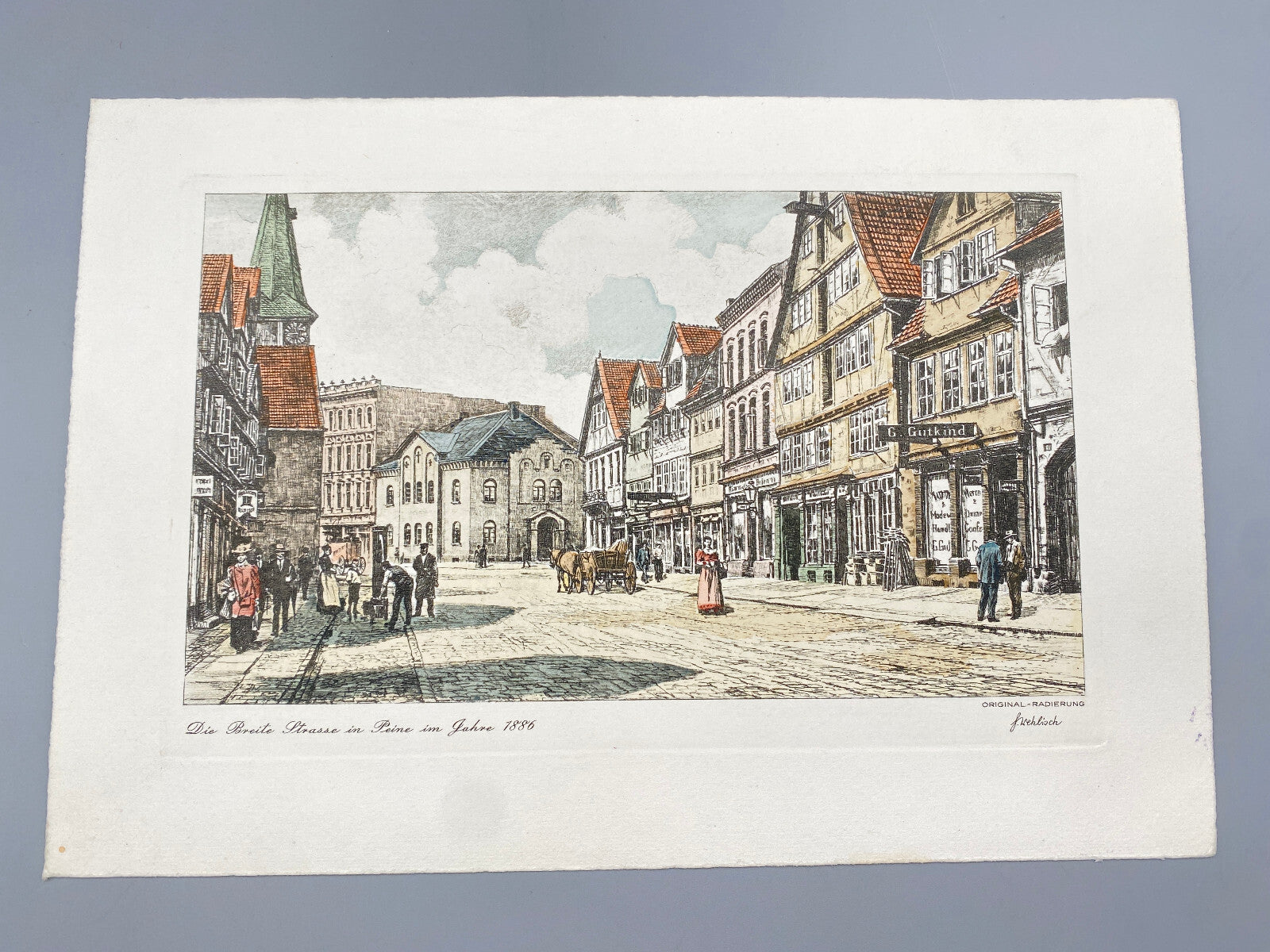 DEUTSCHER KÜNSTLER HEINZ WEHLISCH RADIERUNG BREITE STRASSE PEINE 1886 SIGNIERT
