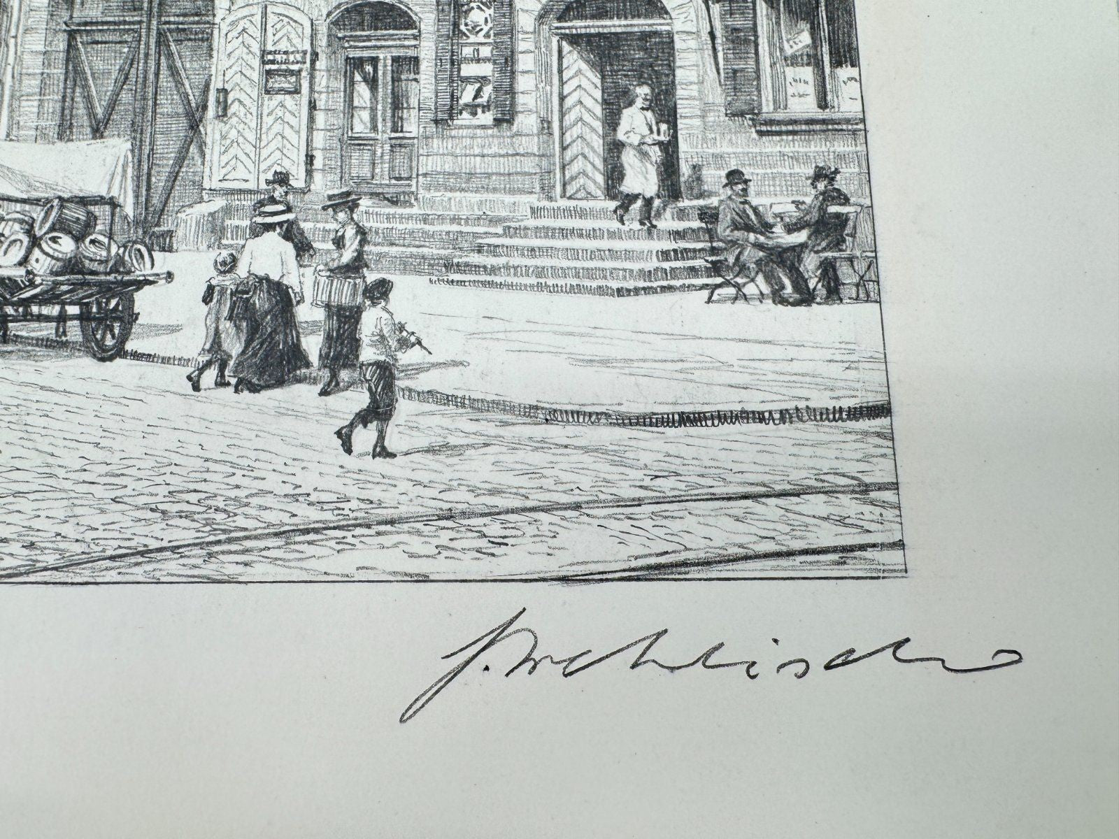 * HEINZ WEHLISCH ZEICHNUNG FÜRTH MARKT ANSICHT SIGNIERT