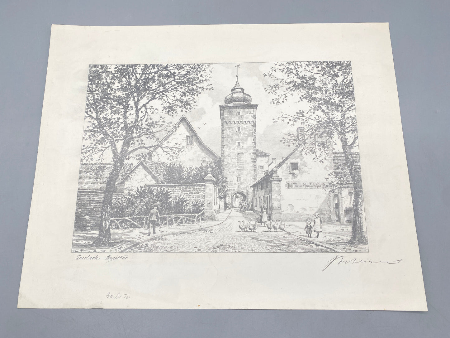 HEINZ WEHLISCH KÜNSTLER ORIGINAL ZEICHNUNG DURLACH BASELER TOR KARLSRUHE