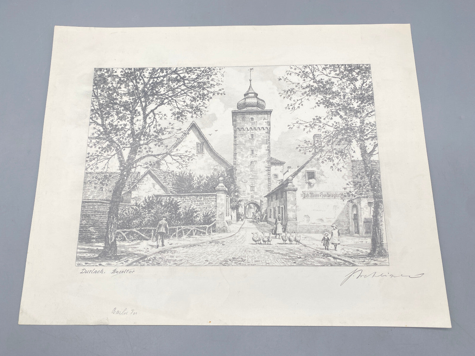 HEINZ WEHLISCH KÜNSTLER ORIGINAL ZEICHNUNG DURLACH BASELER TOR KARLSRUHE