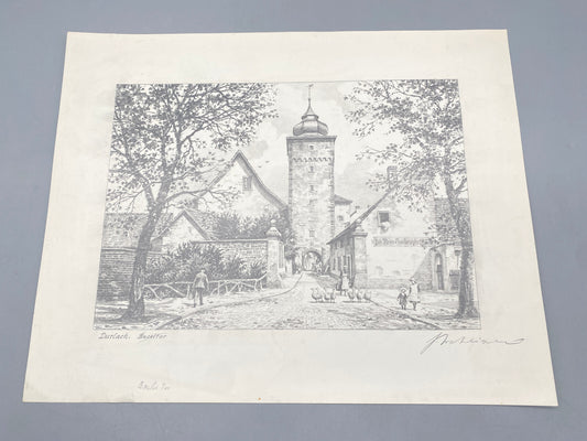 HEINZ WEHLISCH KÜNSTLER ORIGINAL ZEICHNUNG DURLACH BASELER TOR KARLSRUHE