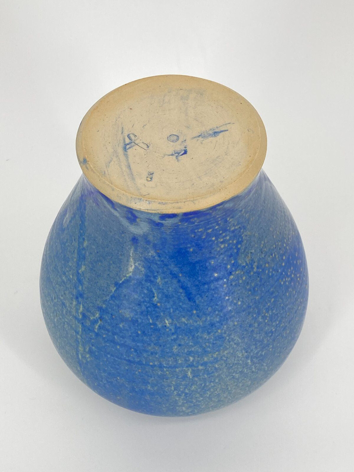 * STUDIOKERAMIK VASE BLAU LAUFGLASUR AQUARELL VINTAGE 21CM