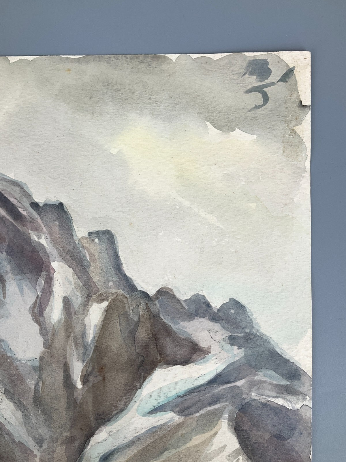 *GEMÄLDE TEICH MIT HÄUSER ZWEISEITIG BERG AQUARELL SIGNIERT PASTELLFARBE UNIKAT