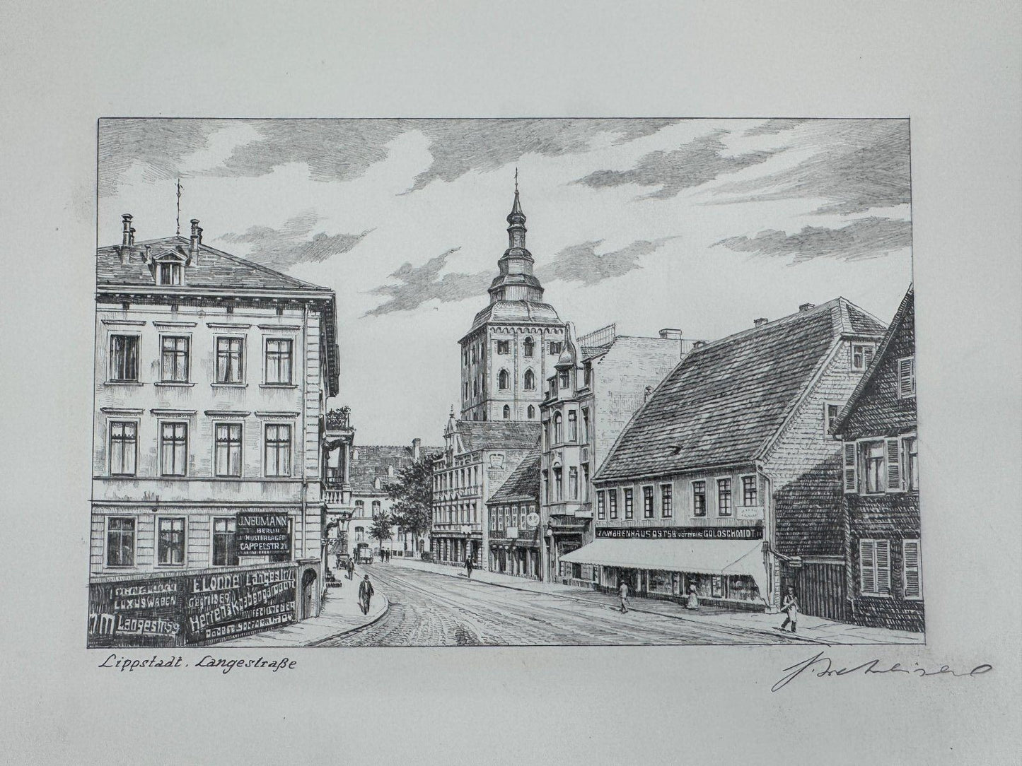 * HEINZ WEHLISCH ZEICHNUNG LIPPSTADT LANGESTRAßE ANSICHT SIGNIERT