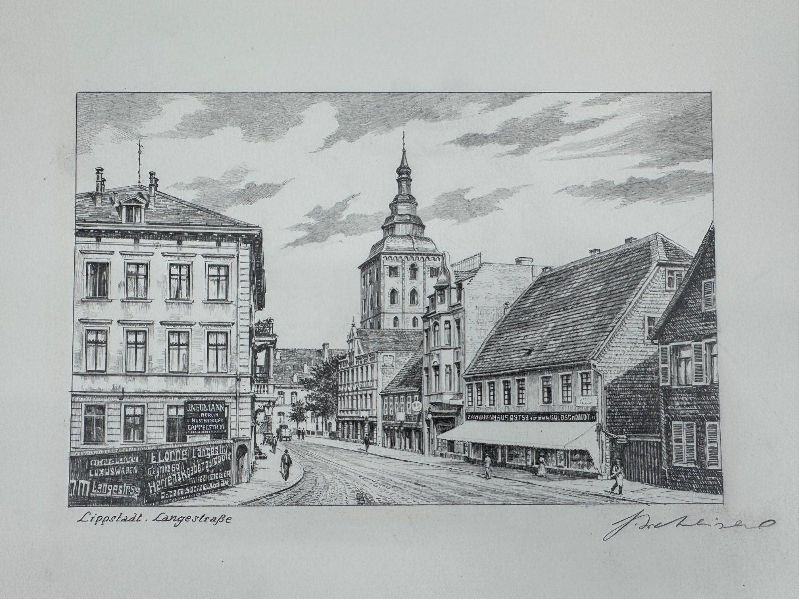 * HEINZ WEHLISCH ZEICHNUNG LIPPSTADT LANGESTRAßE ANSICHT SIGNIERT