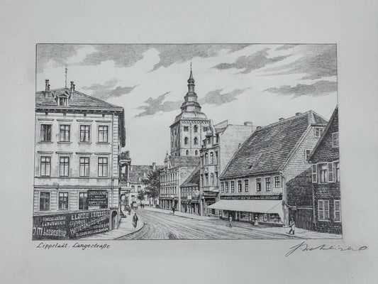 * HEINZ WEHLISCH ZEICHNUNG LIPPSTADT LANGESTRAßE ANSICHT SIGNIERT