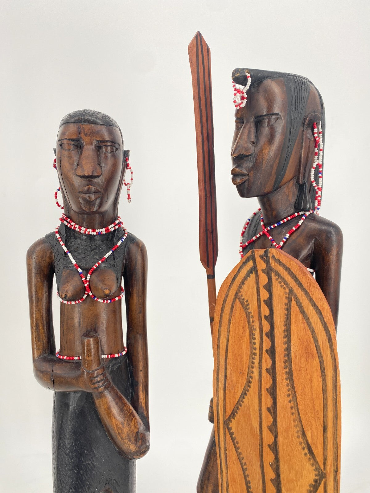 * 2 STK HOLZ FIGUREN MASSAI KENIA AFRIKA MANN FRAU STATUETTE SKULPTUR VINTAGE