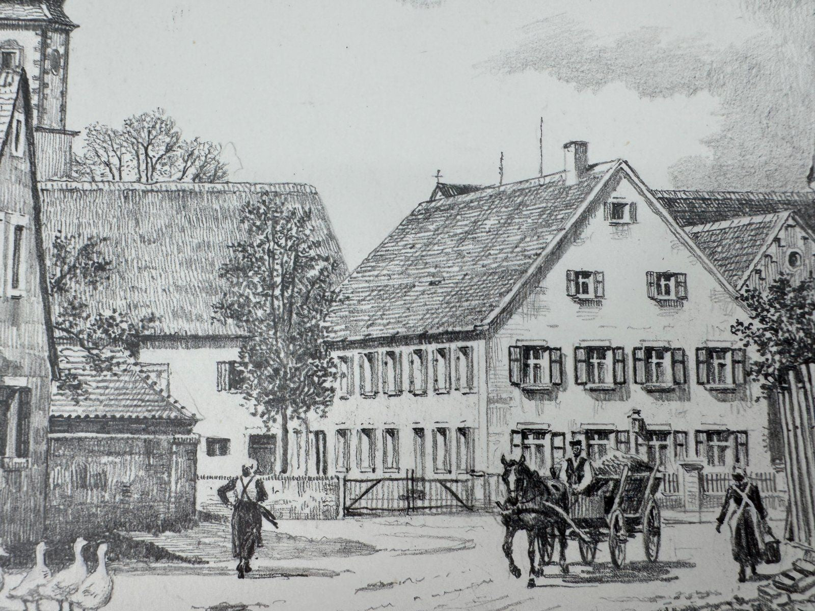 * HEINZ WEHLISCH ZEICHNUNG ALESHEIM UM 1900 ANSICHT SIGNIERT