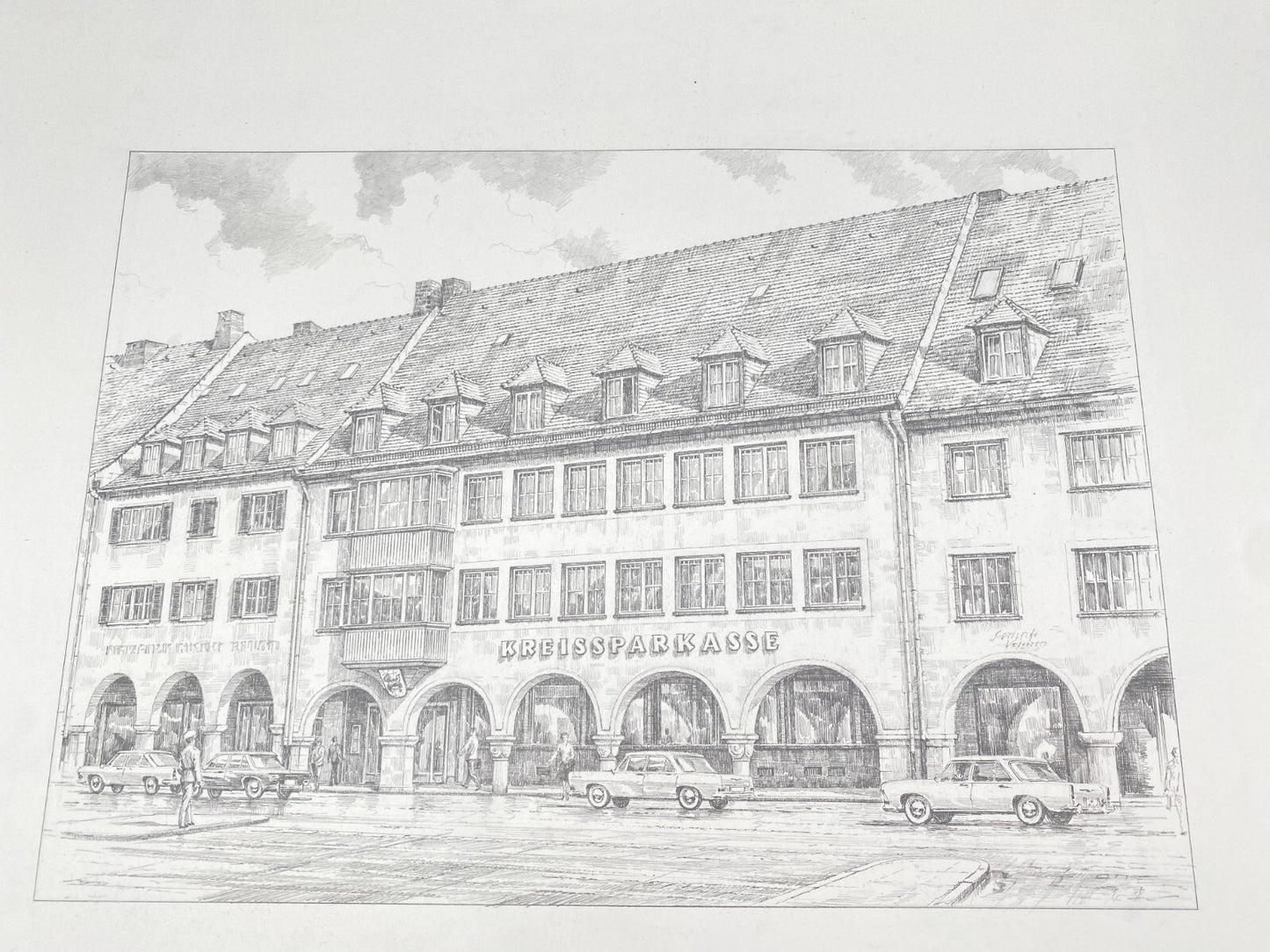 HEINZ WEHLISCH ZEICHNUNG KREISSPARKASSE FREUDENSTADT ARKADEN HANDSIGNIERT