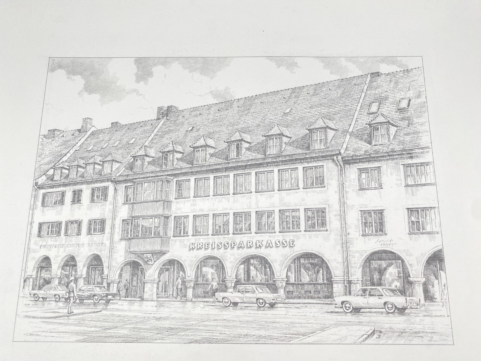 HEINZ WEHLISCH ZEICHNUNG KREISSPARKASSE FREUDENSTADT ARKADEN HANDSIGNIERT