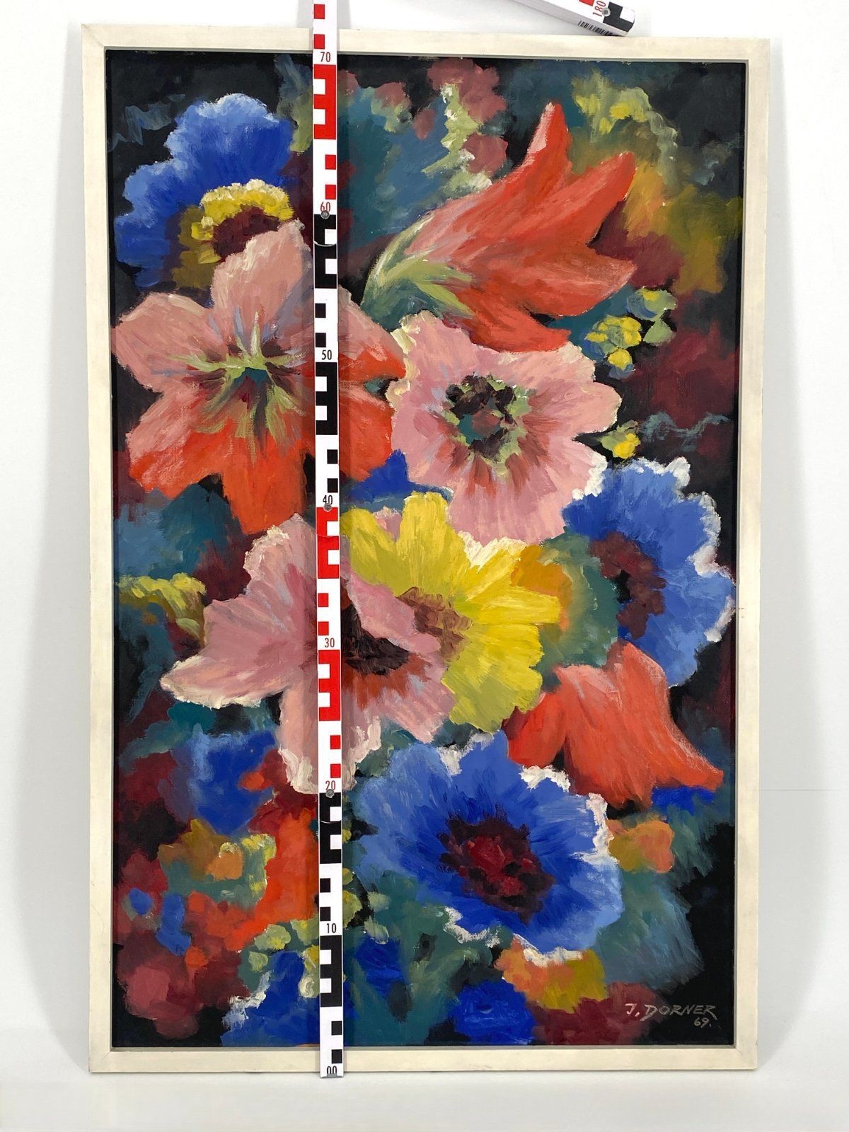 *ÖLGEMÄLDE JOSEF DORNER BLUMEN MALVEN BLÜTEN 1969 STUTTGART SIGN