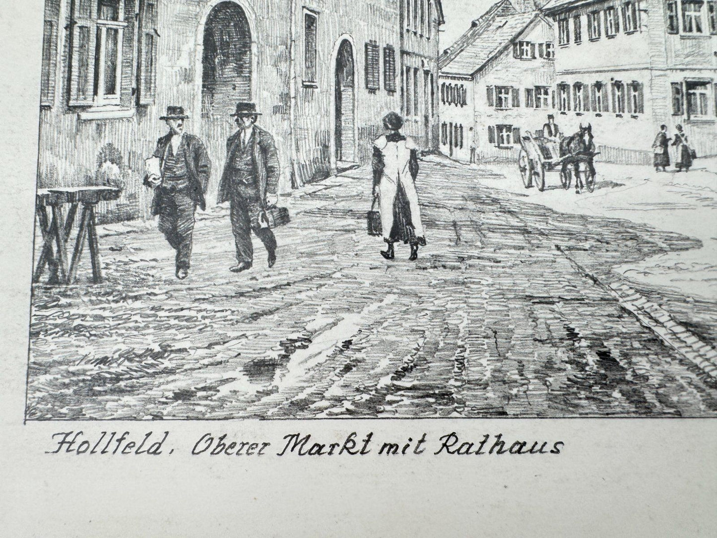 * HEINZ WEHLISCH ZEICHNUNG HOLLFELD OBERER MARKT MIT RATHAUS