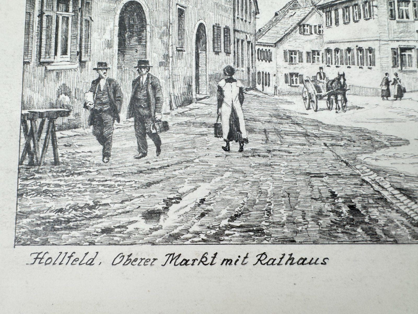 * HEINZ WEHLISCH ZEICHNUNG HOLLFELD OBERER MARKT MIT RATHAUS