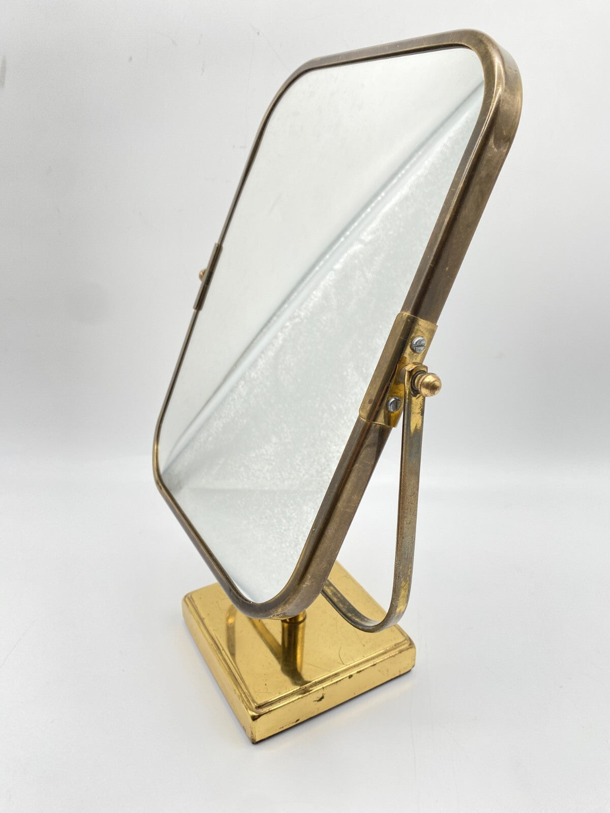 ELEGANTER ART DECO DESIGN KOSMETIKSPIEGEL SCHMINKSPIEGEL MESSING 50ER VINTAGE