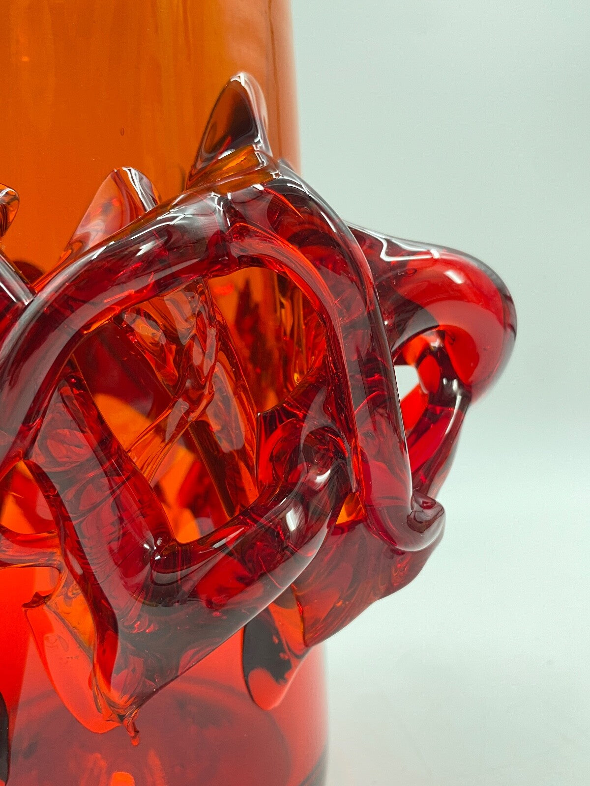 * VASE GLASVASE ROT JERZY SLUCZAN ORKUSZ KRAKAU GLASWAREN HANDARBEIT 70 VINTAGE