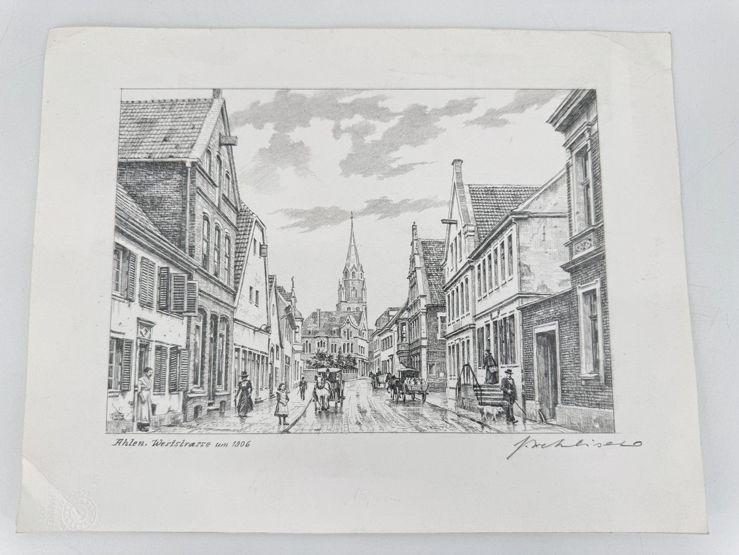 * HEINZ WEHLISCH ZEICHNUNG AHLEN WESTSTRAßE UM 1906 ANSICHT SIGNIERT