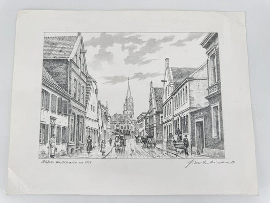 * HEINZ WEHLISCH ZEICHNUNG AHLEN WESTSTRAßE UM 1906 ANSICHT SIGNIERT