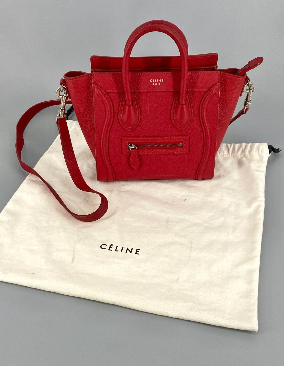 *HANDTASCHE CÉLINE LUGGAGE NANO LEDER POP RED SCHULTERRIEMEN ITAL
