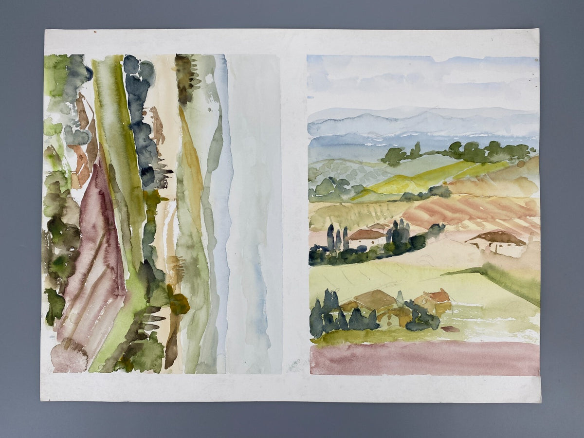 *AQUARELLGEMÄLDE ITALIEN LANDSCHAFT MEDITERRAN VILLEN SIGRID HANNSE UNIKAT 90ER